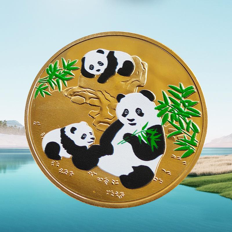 Colorful Three Panda Commemorative Badge, Metal Color Printing Panda Zoo Commemorative Coin, Cartoon Relief Tourism Commemorative