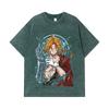 275 GSM Washed T-shirts 100% Cotton Fullmetal Alchemist V6 Edward Print Unisex Heavy Cotton T Shirt