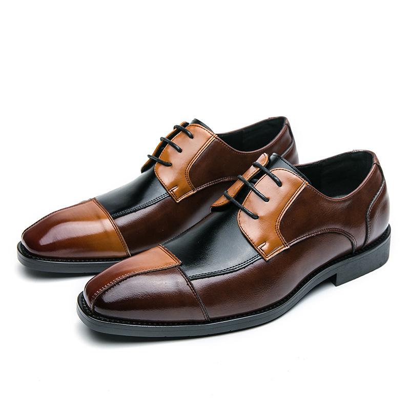 Plus Size Men's Color Block Lace-up Pointed Toe Leather Derby Shoes - Formal Business Casual British Style.