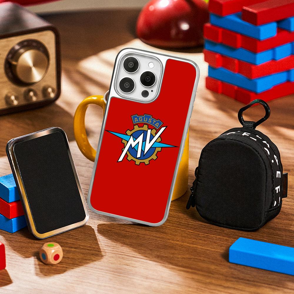 Moto Art Agu-sta Logo Poster Design Phone Case for iPhone 16 15 14 13 12 11 Pro Max Sheepskin Silver-edged Protective Case