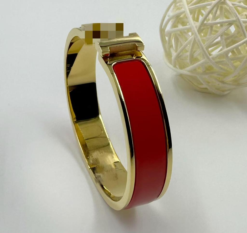 H Letter 12MM Enamel Titanium Steel Bracelet - European & American Fashion Bangle