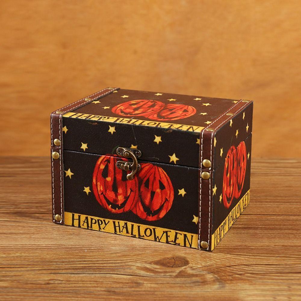 Portable Halloween Gift Box Waterproof Wooden Storage Box Halloween Candy Box  Photographic Prop