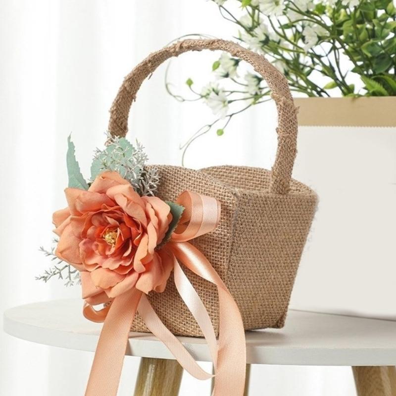 Handlicher Aufbewahrungskorb Leinen Blumenkorb mit Griffen Handgeflochtene Körbe Vielseitige Dekorationen Handgemachtes Geschenk