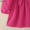 ZANZEA Women Square Collar Casual Short Sleeve Grid Print Blouse