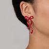 1 Pair of Fashionable and Elegant Red Ribbon Bow Earrings, Valentine's Day Style Earrings
