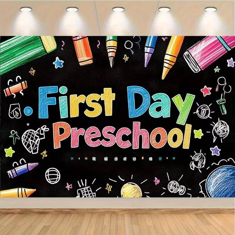 2D Colorful Pencil Hand Drawn First Day Of Preschool Photography Backdrop Decor