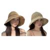 Chapéu de Pescador Cor Arco-Íris Misturada Palha Artesanal Vazado Respirável Proteção Solar Facial Completa Aba Larga Dobrável Portátil Chapéu de Férias