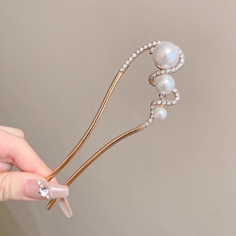 U-Shaped Fixed Hairpin with High-End Alloy Comb for Women's Updos - Ancient Style Four-Tooth Insert