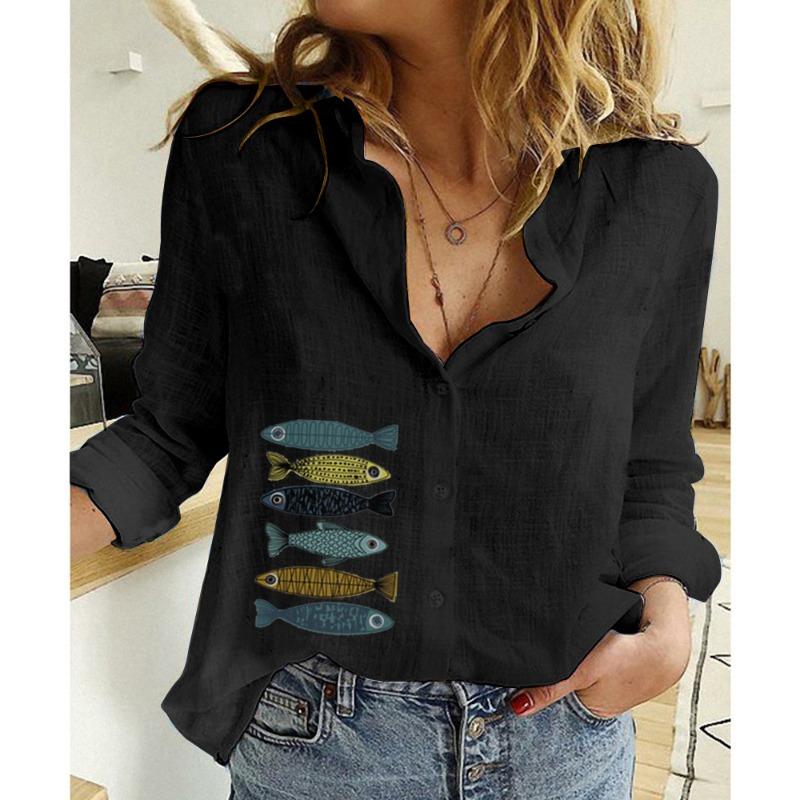 Spring and Autumn Ya Ma Xun, Women's Casual Loose Long Sleeve Linen Shirt Large Size Women's Clothing
