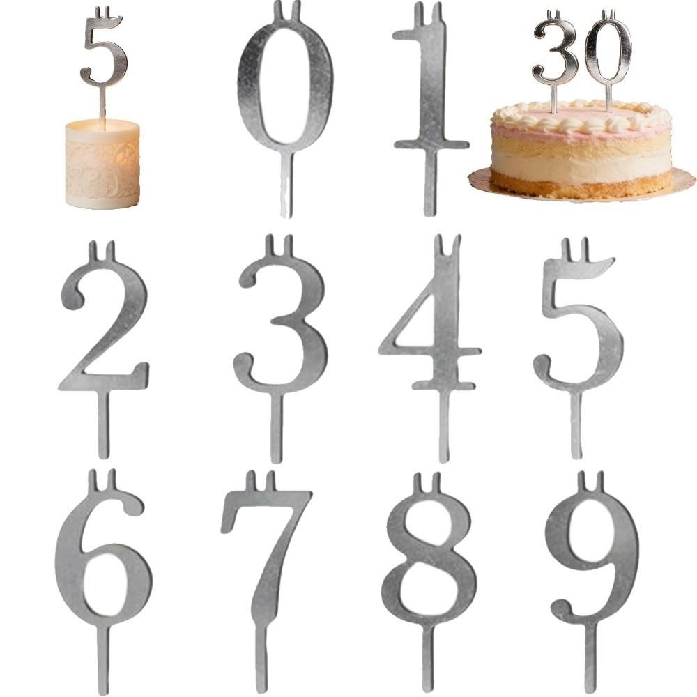 Number 0-9 Metal Number Candle Holders Stainless Steel Cake Candlestick Birthday Celebration
