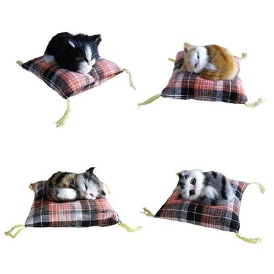 Simulations Katzen Puppe Ornament Realistisches Fell Plüschtier mit Kissenmatte Desktop Puppe für Heim Schlafzimmer Dekoration