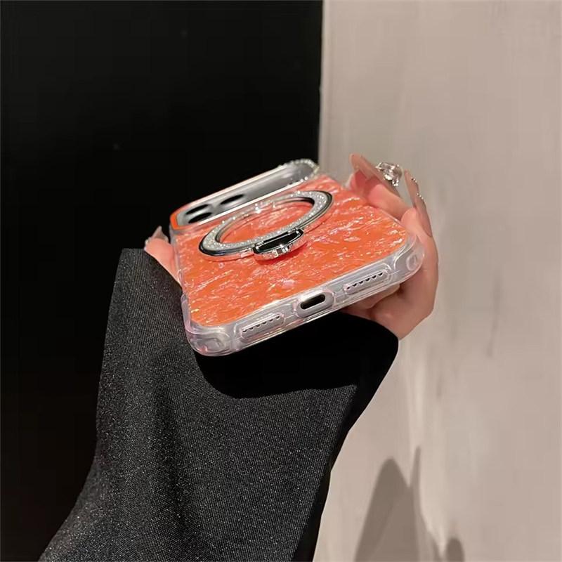 Luxury Glitter Magnetic Shockproof Case for iPhone 17 16 15 14 13 Pro Max Plus Bracket Stand Diamond Camera Frame Glossy Cover