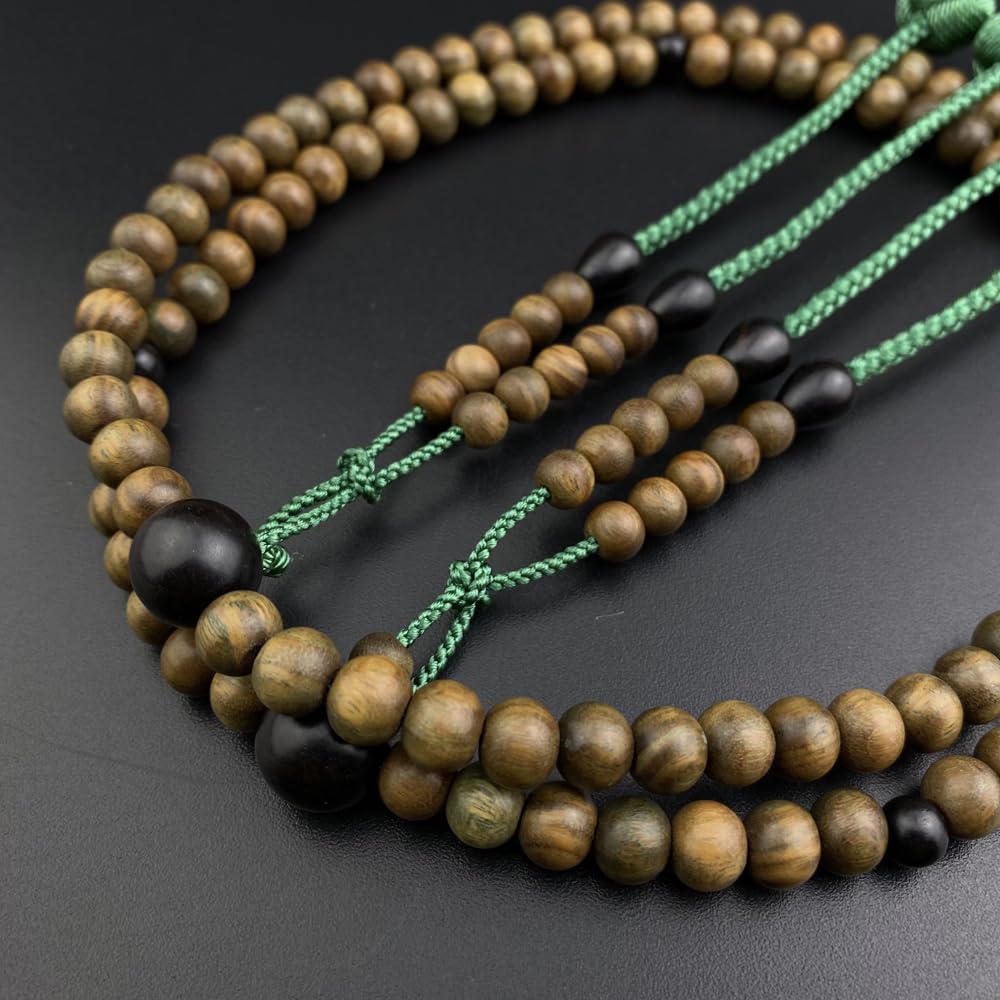 WONDERFUL LOTUS MyoLotusFlower Shingon Buddhist Prayer Beads for Men, Green Ebony, Ebony Finish, 108 Beads, Bonten Tassel, Formal Prayer Beads, Tree