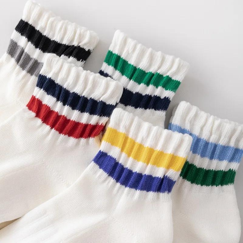 New Colorful Striped Cotton Breathable Short Sports Socks Outdoor Cycling Running Basketball Socks Fashion Couple Socks