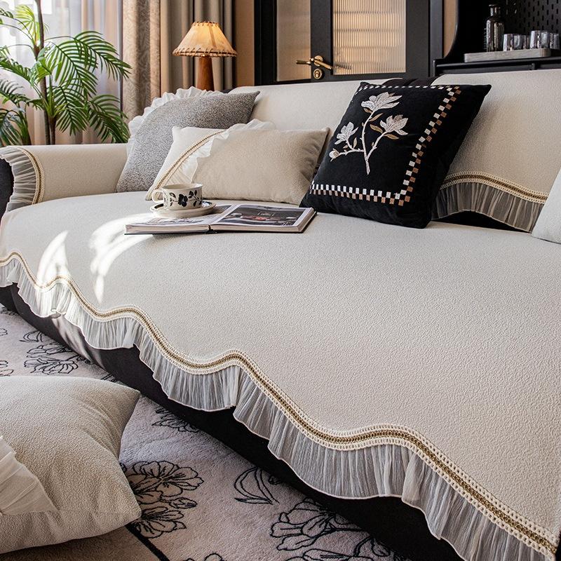 Waterproof and Non-slip Sofa Cushion, Simple European Light Luxury Style, Fashionable Four-season Universal Seat Cushion, Nordic Style Lace Sofa Towel