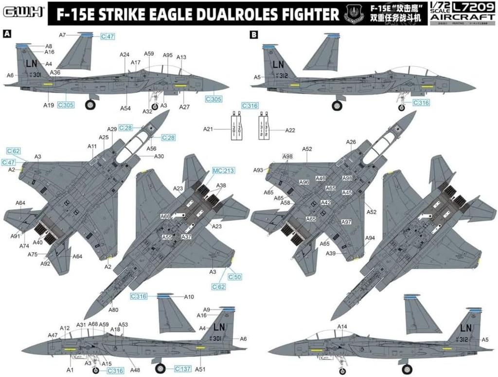Great Wall Hobby 1/72 F-15E Air-to-Ground Weapons Equipped Plastic Model L7209 (Airplane)