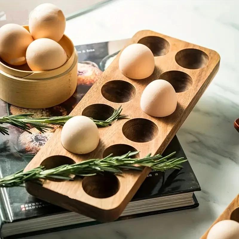 Modern Wooden Egg Storage Box - Multi-Compartment Kitchen Organizer for Fresh Eggs Perfect for Home Cooking Baking