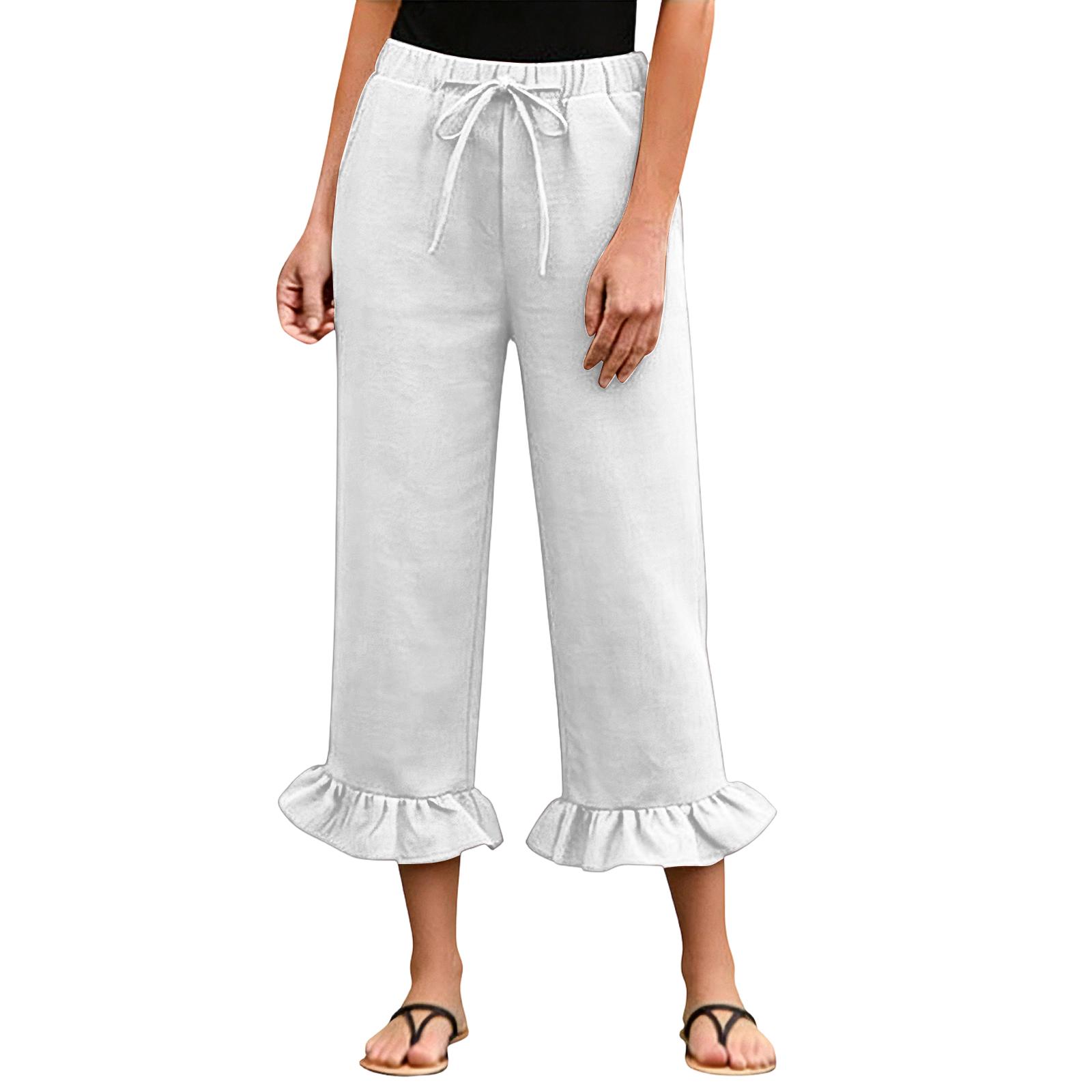 

Women s High Waist Color Casual Trousers Workout Pants 3/4 Pants XL білий