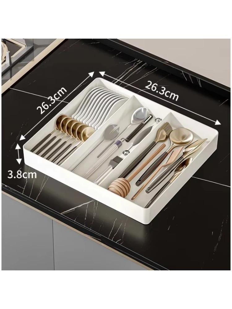 1pc Kitchen Drawer Retractable Storage Box Large-capacity Partitioning Storage Tray Home Tableware Knife Spoon Organizing Box