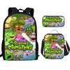 Monster Singer Elementary School Bag Three-Piece Nylon Printed Backpack Breathable Backpack Lightweight