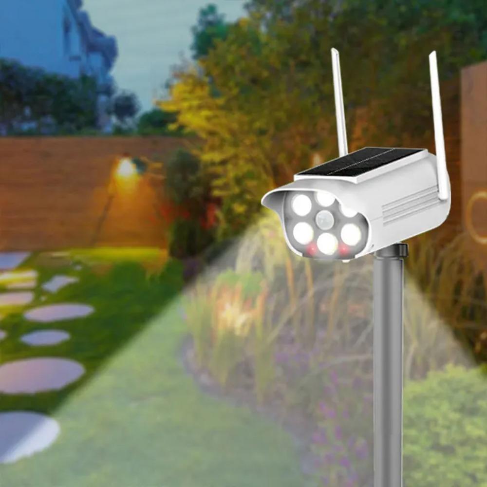 Ground Spike Solar Motion Sensor Light, 360° Rotating Outdoor Garden Light, 3 Modes Security Light with Dummy Camera & USB Dual