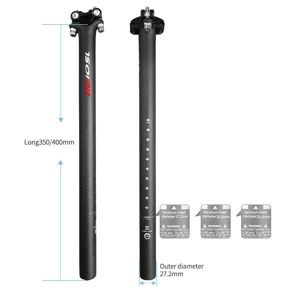 Matte Bicycle Seatpost Carbon 27.2/30.8/31.6*350/400mm Mountain Road Bike Seat Post 3K Carbon Seat Tube Bicycle Parts