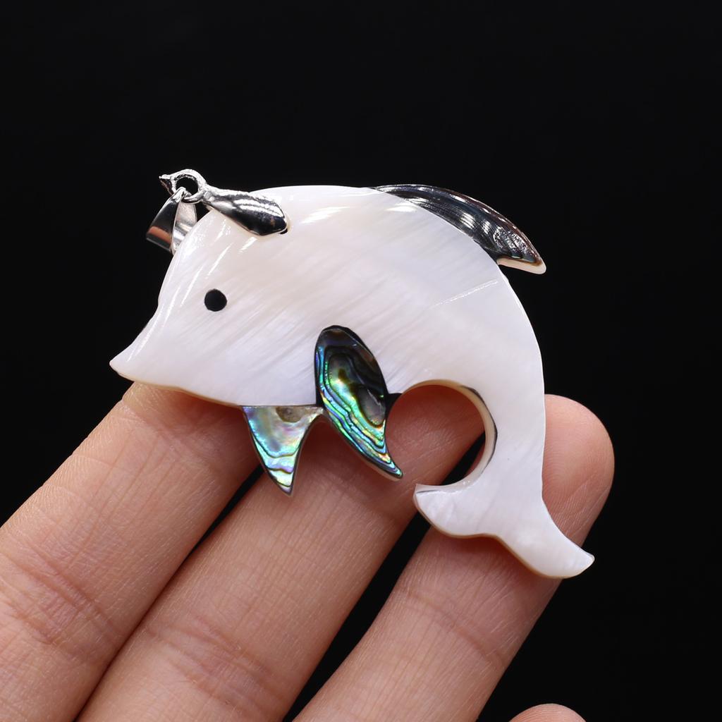 1Pc, Natural Shell Plastic Zinc Alloy Dolphin Pendant, Cute Animal Jewelry Gift for Women Girl, Beach Style Dolphin Charms for Jewelry Making DIY