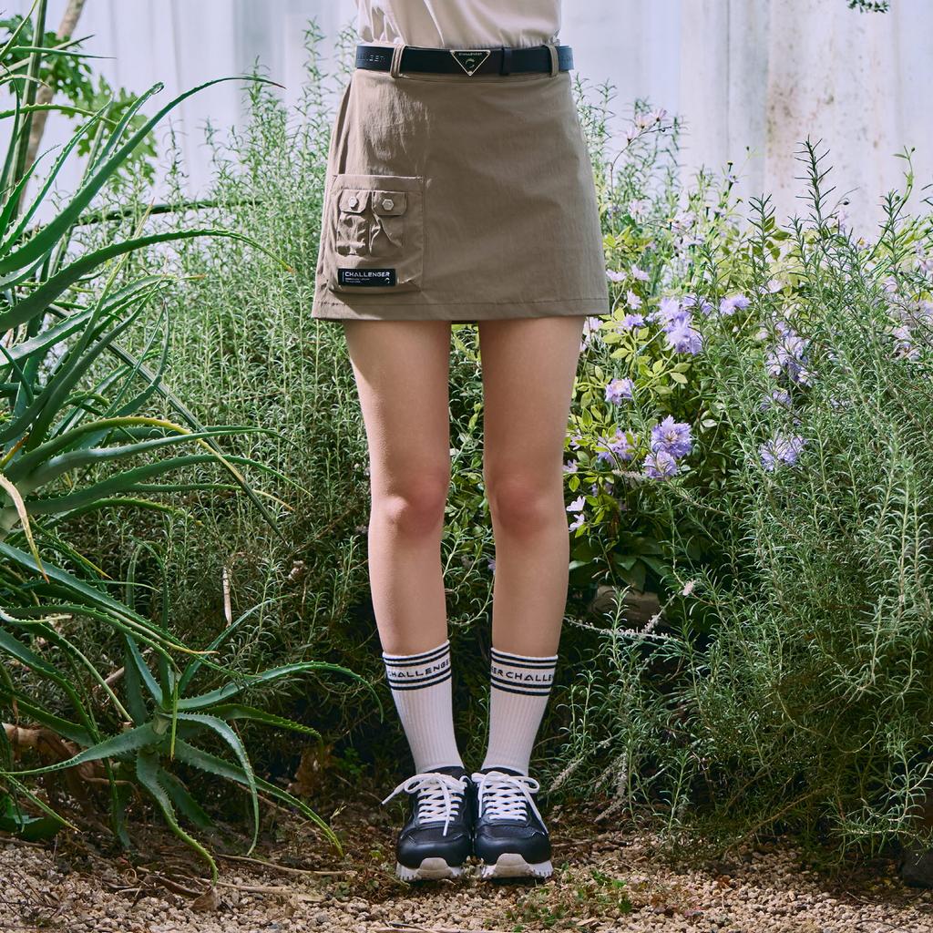CHALLENGER Women'S Nylon One Cargo Pocket H-Line Culottes Khaki Beige