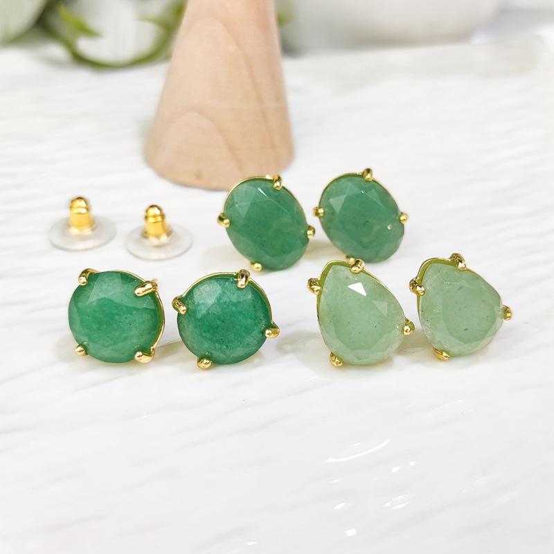 

Natural Green Aventurine Oval Faceted Crystal Stud Earrings