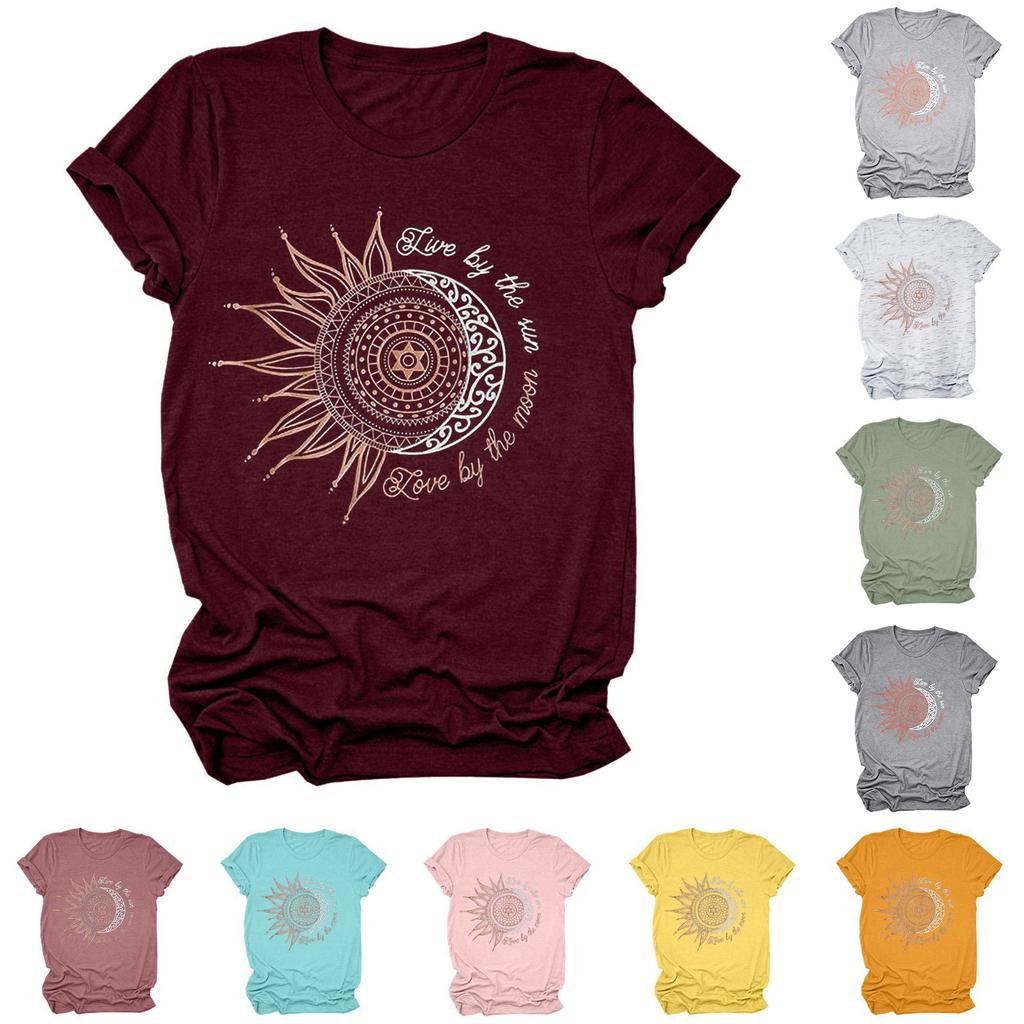 Women's Fashion Casual Summer 2022 Round Neck Short Sleeve Print Tops Blouse