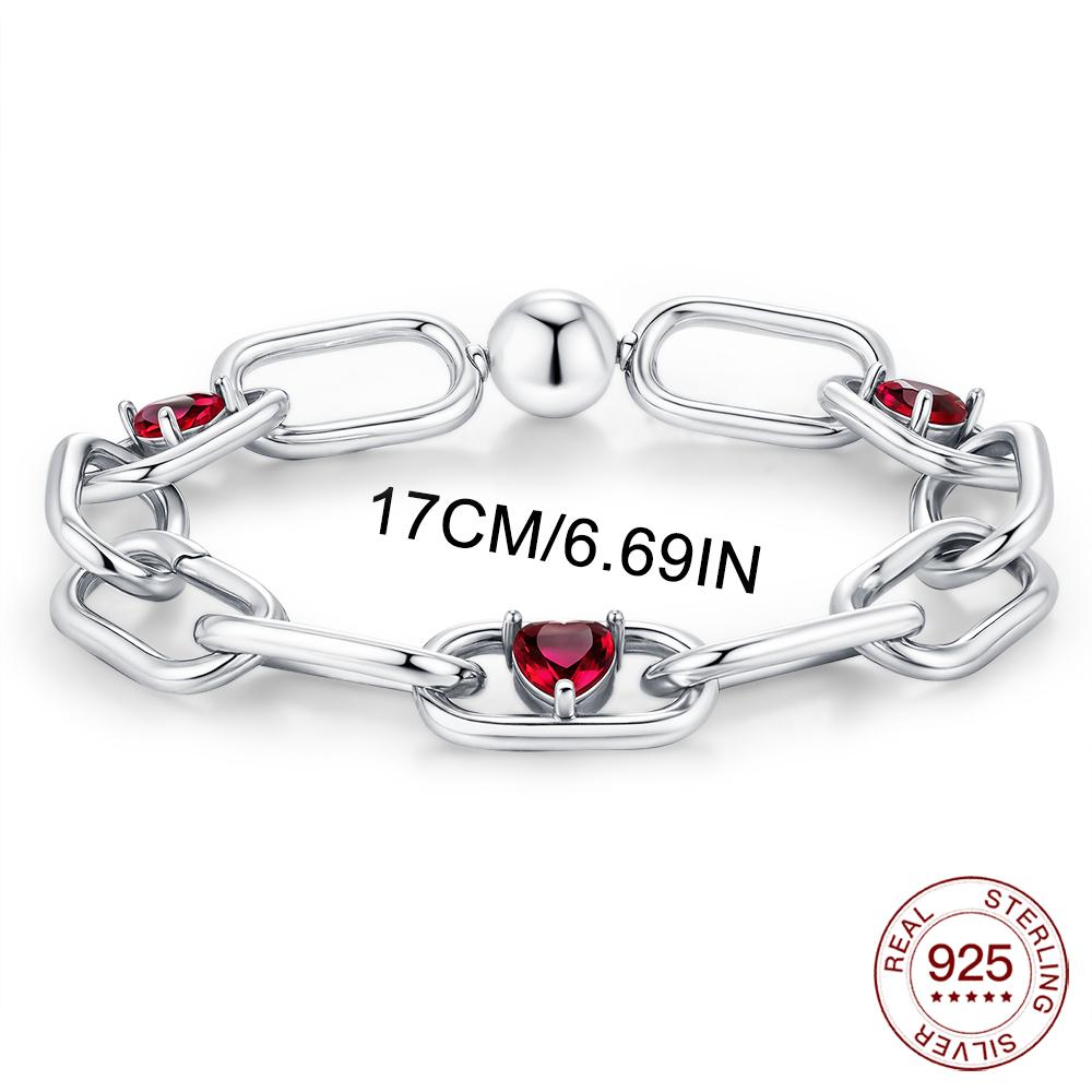 New 925 Sterling Silver Bracelet Red Heart Rainbow Gem Me Bracelet For Woman Lovers Charms Jewelry DIY Making Gifts Holiday Fine