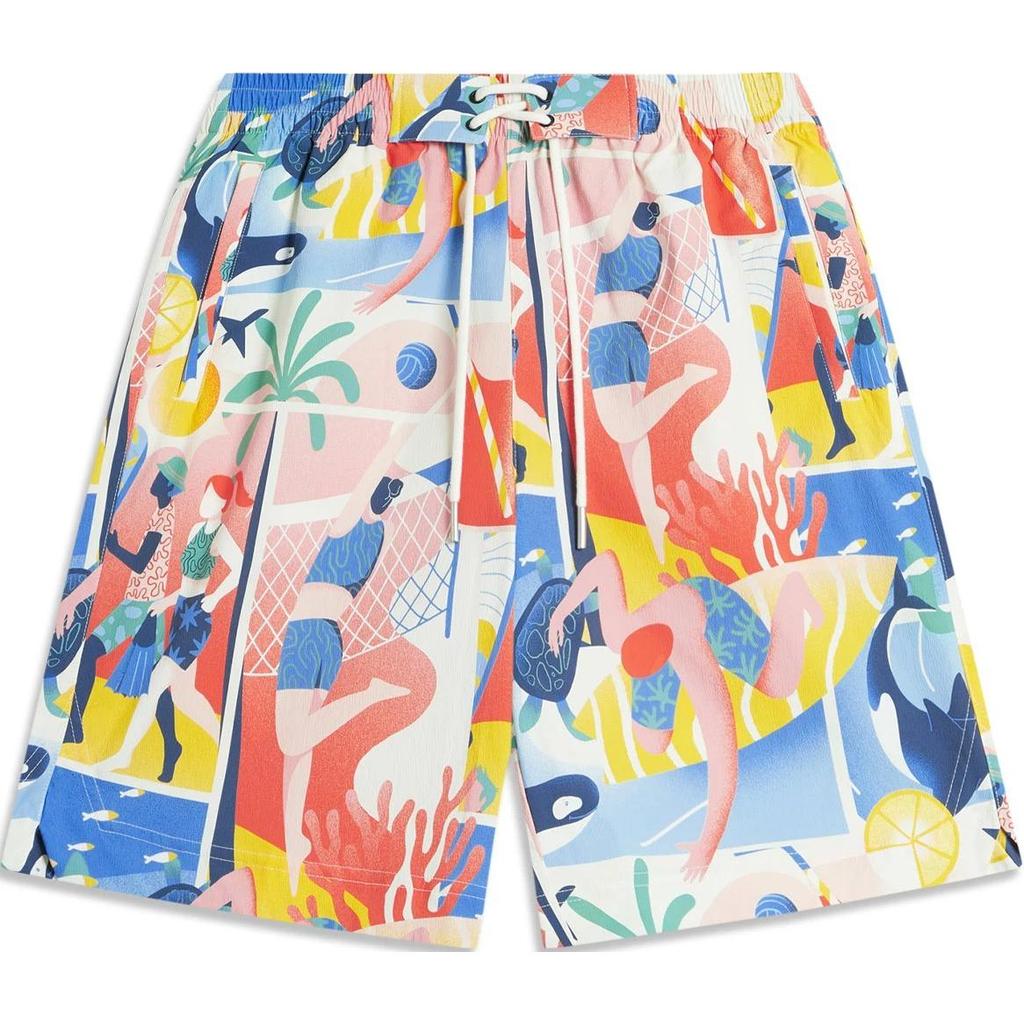 Li-Ning Comfortable Simple Lace-Up Color Block Printed Loose Fit Five-Point Shorts Men Shorts Color-Combination AKSU237-1