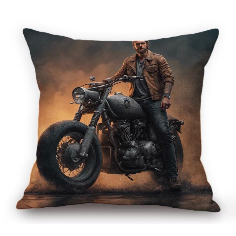 Handsome Sexy Muscle Man Motorcycle Chopper Bike Poster Art Home Decorative Sofa Pillow Case Cotton Linen Cushion Cover