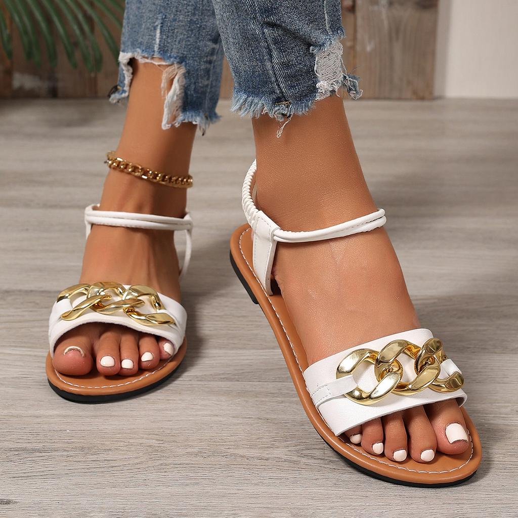 2025 new large size fashion round head chain temperament simple and versatile foreign style women's sandals