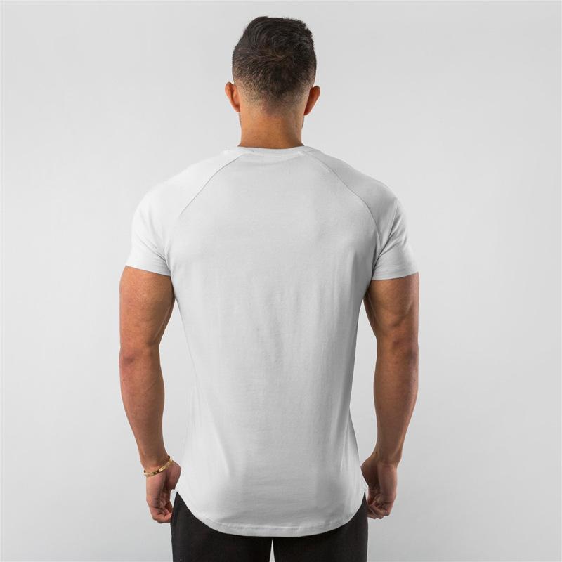 Summer Fitness Sports Short Sleeve T-shirt Work Clothes Solid Color European and American Men's Top