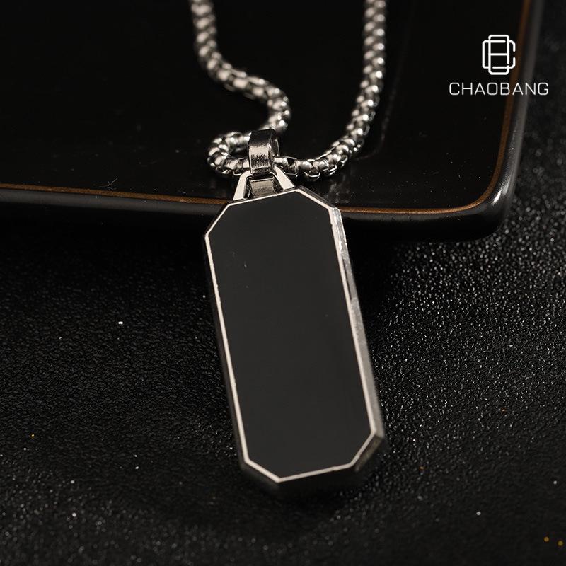 Men's Black Titanium Steel Long Bar Pendant Necklace - Hip Hop Fashion Statement Accessories