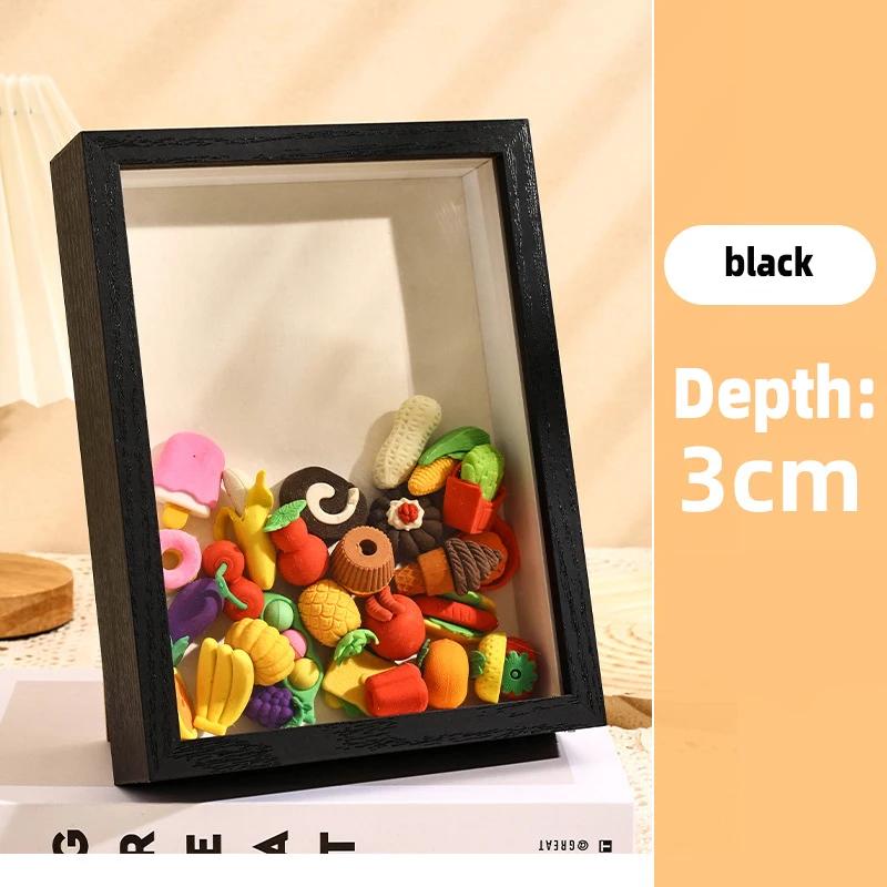 Trä 3D-bildramar Djup 3 cm 5 cm Torkad blomma Provhållare Handgjord DIY Hantverk Display Fotoram Heminredning