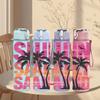 1PC Sun Salt Sand Palm Tree Summer Beach Art 750ml Color Plastic Sports Water Bottle Leakproof Flip Straw Lid Suitable for Sports Office Home Use