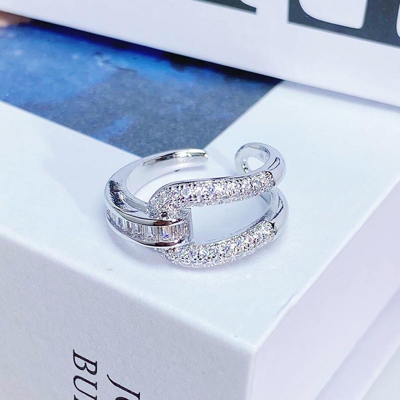 Sweet Light Luxury Zircon Super Flash Exquisite Open Ring Niche High-End Sense Stacking Wearing Colored Treasure Ring Women'S Model
