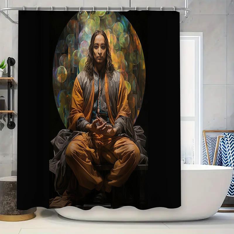

Bohemian Home Decor Shower Curtain Hippie Tapestry Wall Hanging Psychedelic Art Nature Landscape Bathroom Set Vintage Style W60H190(CM)-1 Pcs