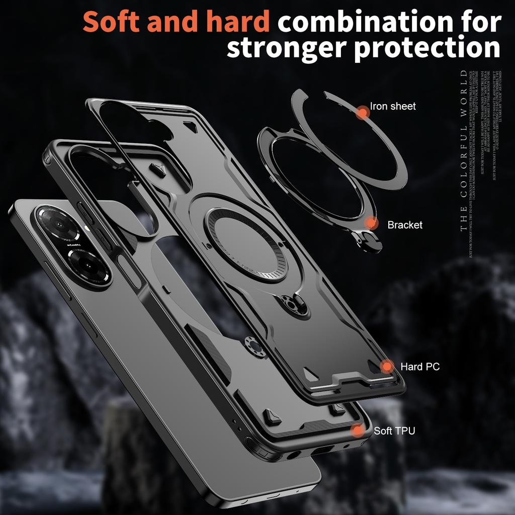 For Xiaomi Poco C71 Redmi A5 4G 6.88 Inches Case Armor Shockproof 360° Rotating Magnetic Holder TPU Frame Plastic Phone Cover