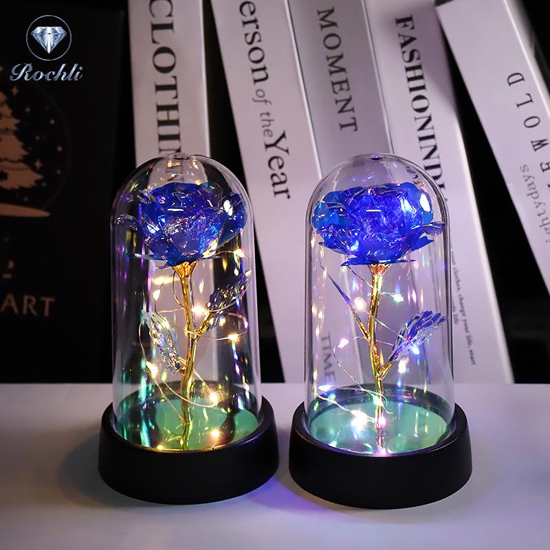 

Букет из бессмертных роз с пластиковым и стеклянным куполом – Идеальный подарок на день рождения или День святого Валентина для нее Warm Light