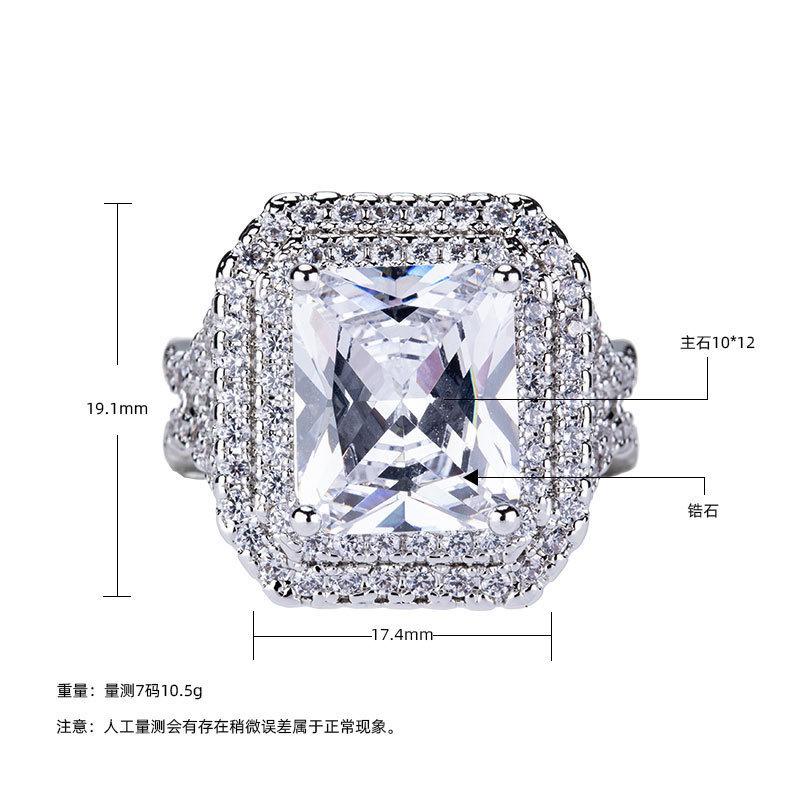 Classic Luxury Square Diamond Full Diamond Charm Ring Jewelry Ladies