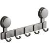 5-Hook Coat Rack Wall Mount, Suction Cup Towel Rack – Easy No-Drill Setup, Gray, 13.39 Inch Length