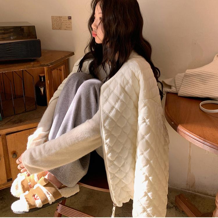Korean Style Plus Size Womens Coat Loose Fit Windproof Warm Quilted Zip Up Autumn Winter