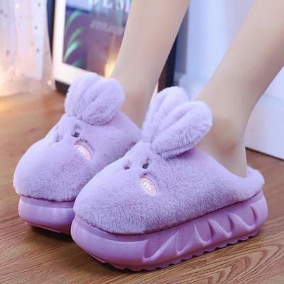 Slippers met dikke zool en schattig konijn 2024 Nieuwe Dames Herfst Winter Pluche Warme Katoenen Slippers Vrouwelijke Indoor Outdoor Slippers