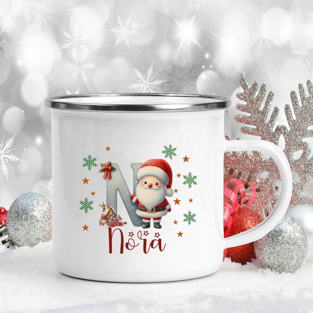 Personalisierte Weihnachten mit Namen Tasse Heiße Schokolade Schokoladen Tasse Getränke Saft Tasse Weihnachtsdekor weiße Emaille Tassen Weihnachten Geschenk