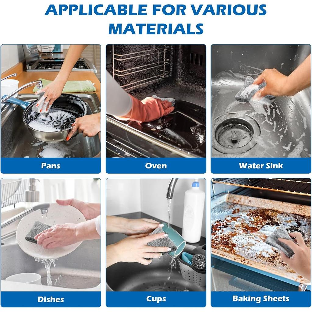 6 pcs Wire Dishwashing Rag for Wet and Dry,Non-Scratch Wire Dishcloth,Multipurpose Cleaning Pads, Time-Saver Kitchen Wipes Cleaning Cloths, Silver