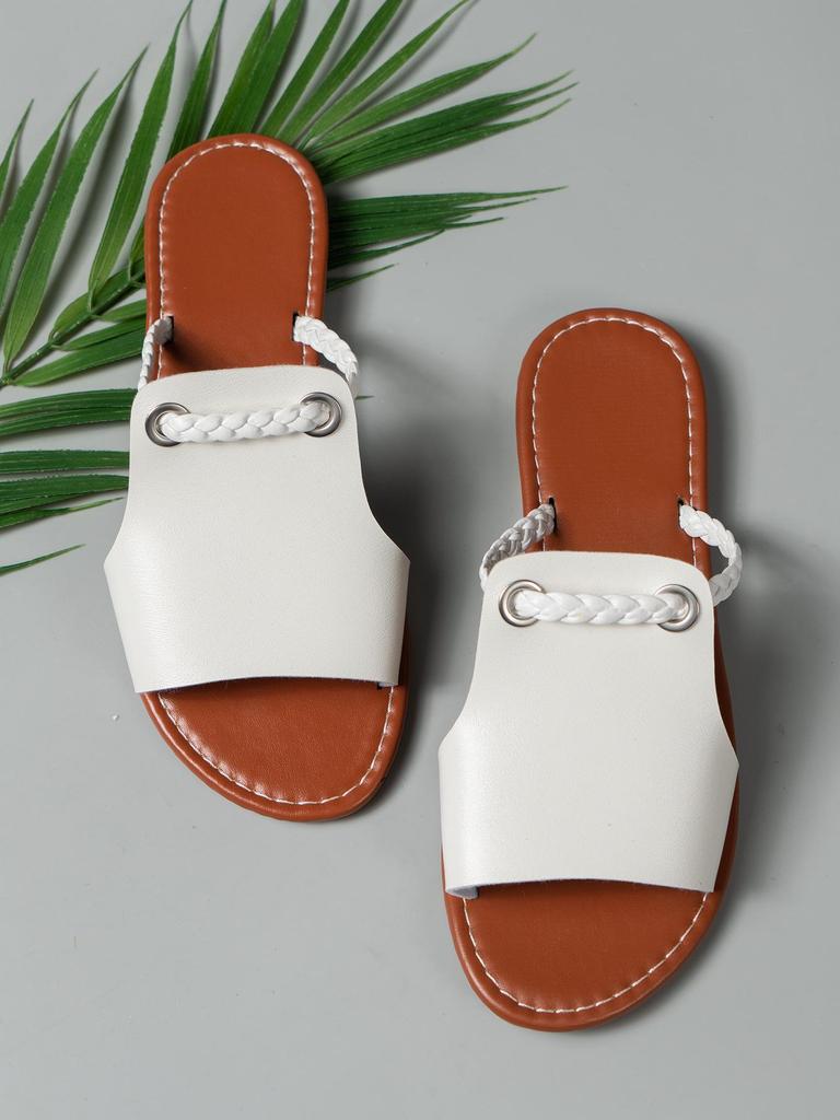 2024 Women's Plus Size Woven Beach Slippers - Solid Colors for Summer