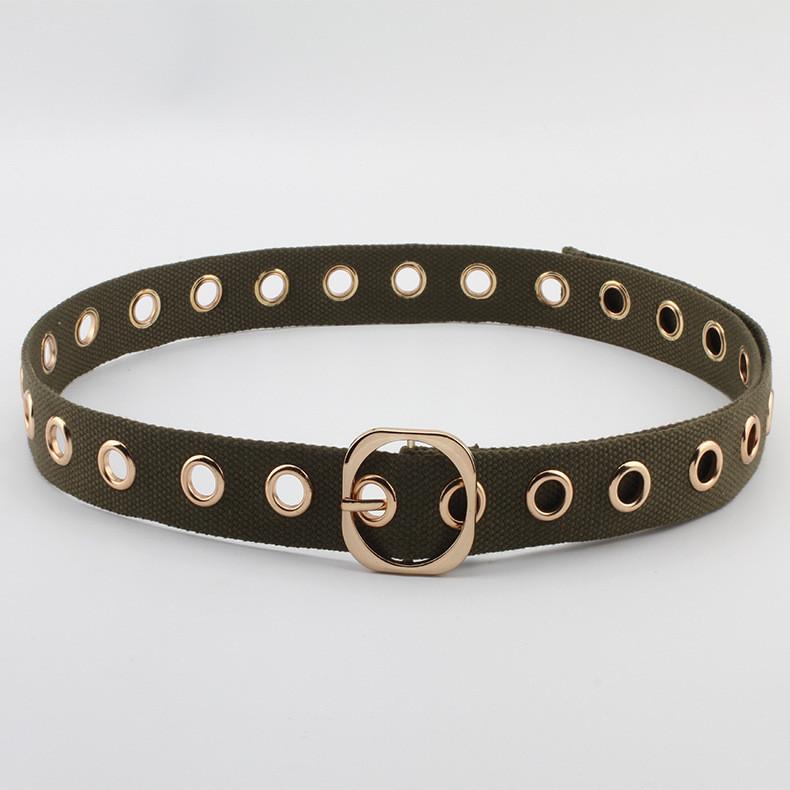 Color Solid Simple Porous Design Women Casual Canvas Belt With Buckle Square